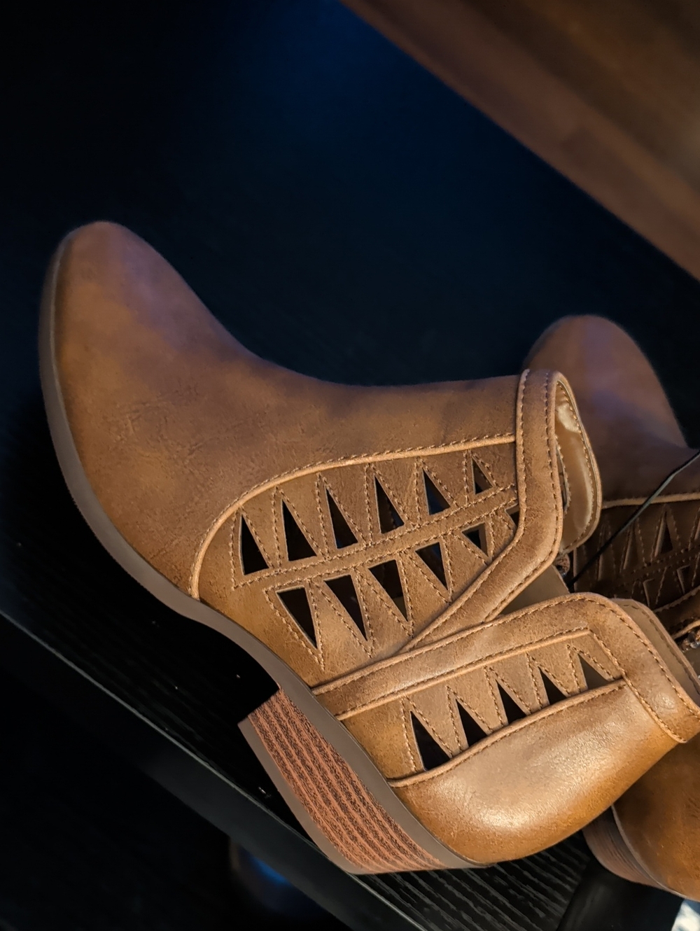 Soda Brown Triangle Cutout Side Zip Chunky Heel Boot
